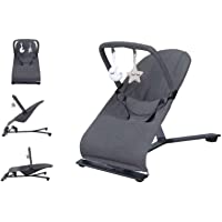 Babify Hamaca de Bebé Serenity - Ajustable en 3 posiciones - Barra de Juguetes - Plegado Compacto - Color Gris Oscuro